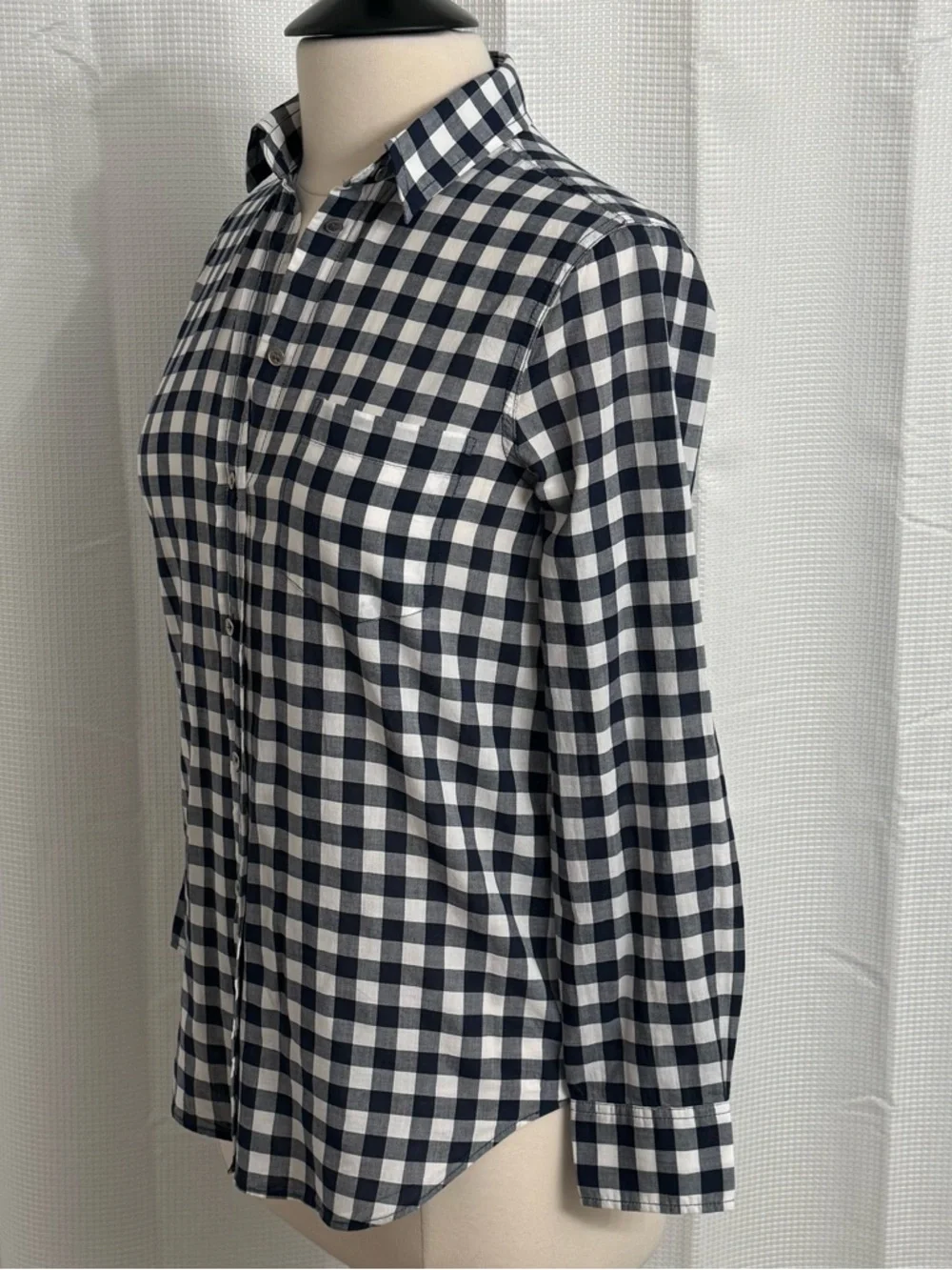 J. Crew Women's Classic-Fit Long Sleeve Blouse, Gingham Check Navy & White, Sz S